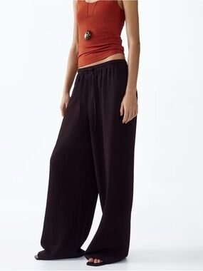 H&M dark brown Wide-Leg Drawstring Pants L